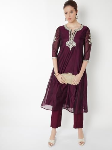 Max Women Embroidered Straight Kurta Set (Purple_XXL)