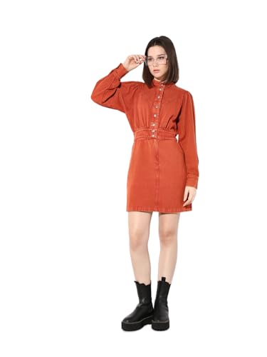 ONLY Women Solid Regular Fit Casual Orange Denim Dress