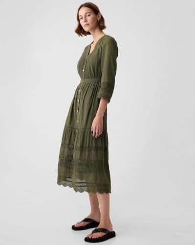 GAP Women's Cotton A-Line Below The Knee Casual Dress (442528440_Green