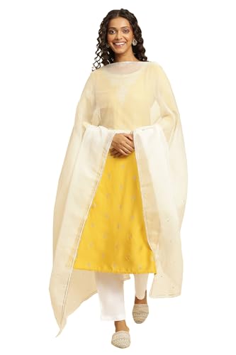 W for Woman White Organza Dupatta With Gota And Sequin - (W82046-220291-Free Size)