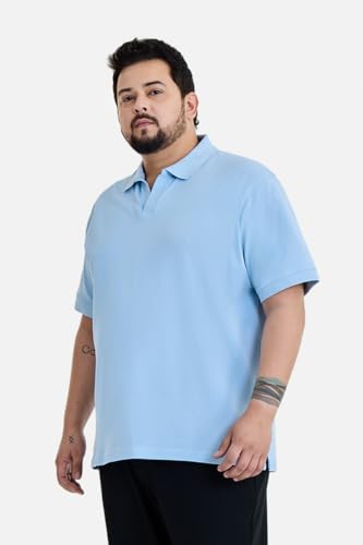 SNITCH Plus Size Men Polo T-Shirt | Modern Buttonless Open Cuban Collar & Short Sleeve | 100% Breathable Cotton Pique Knitted Fabric for Casual Wear & Everyday Comfort | Light Blue