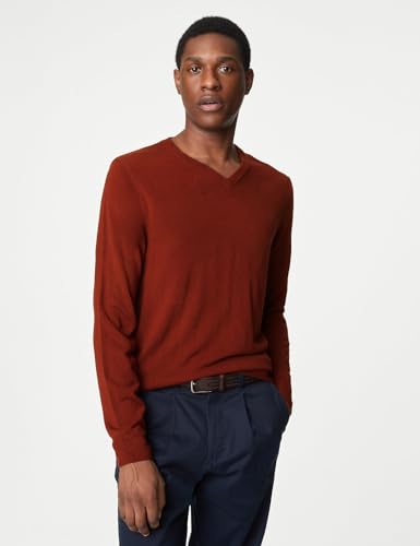Marks & Spencer Pure Acrylic Plain V-Neck Jumper T307035IDEEP RED (S)