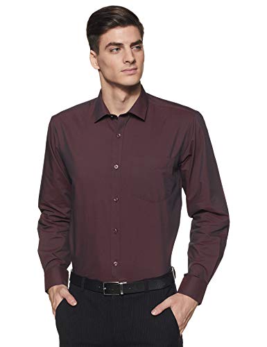Amazon Brand - Symbol Men's Cotton Rich Formal Shirt | Plain | Full Sleeve - Regular Fit (Available in Plus Size) (Maroon_42)