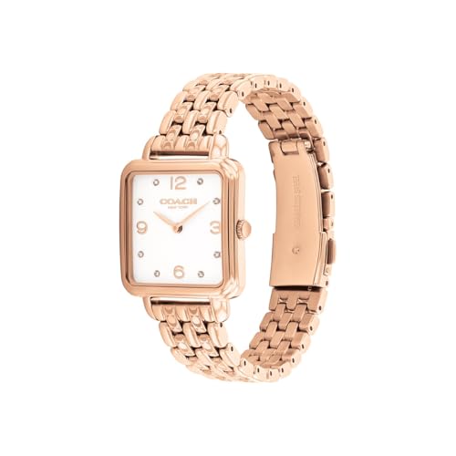 Coach Cass Qtz Basic Slim White Square Dial Women's Watch|Ionic Plated Rose Gold Steel Material|Rose Gold Color Band - 14504532