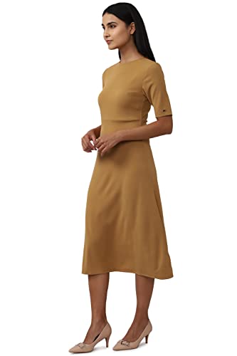 Van Heusen Women's Polyester Blend Classic Below The Knee Dress (VWCDFRGF482328_Brown
