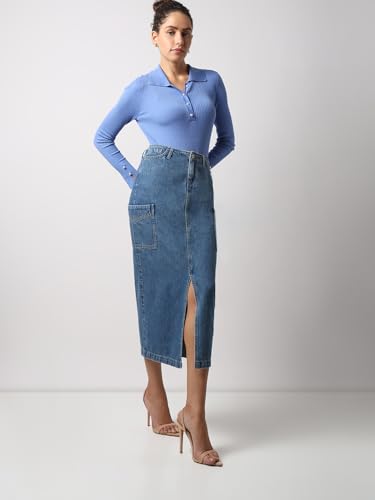 VERO MODA Women Straight Fit High-Rise Blue Skirt