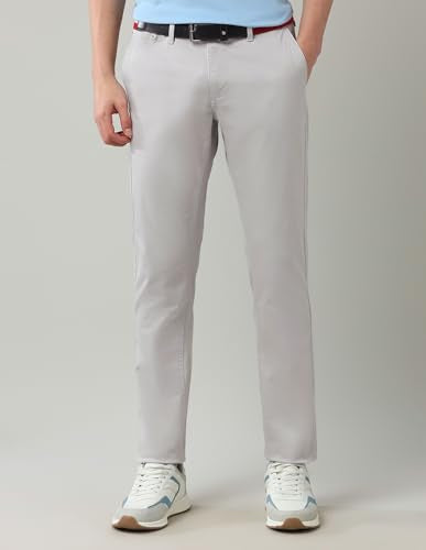 Arrow Sports Men's Grey Solid Mid Rise Cotton Button Slim Fit Flat Front Slant Pocket Trousers (ASAJTR2531_Grey_34)