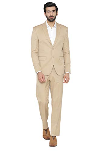 WINTAGE Men's Polyester Cotton and Evening 2 Pc Suit : Beige