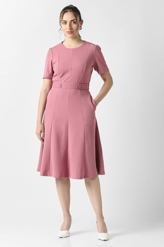 Women Pink Solid Knee Length Formal Dress