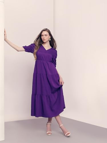 VERO MODA Women's Purple Fit and Flare Dress