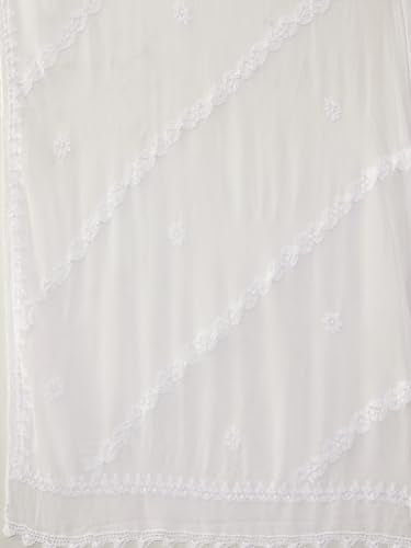 Ada Hand Embroidered Lucknowi Chikankari Chiffon Dupatta Stole for Women A511216 White