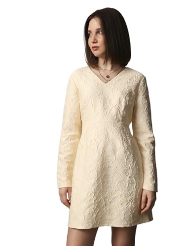 ONLY Women Self Design Party Beige A-line Dress