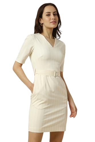 Allen Solly Women's Polyester Blend Modern Mid-Thigh Length Dress (AHDRERGPK22387_Cream