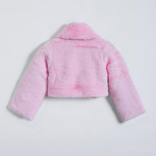 Hopscotch Girls Full Sleeves Pink Fur Pom Pom Embellished Jacket For Ages(2-3 Years)