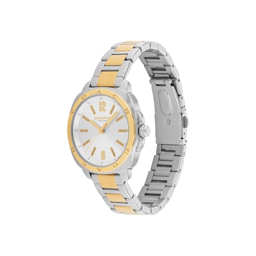 Coach Kitt Qtz Basic Silver White Tonneau Dial Women's Watch|Two Tone Stainless Steel Material|Silver Color Band - 14504544