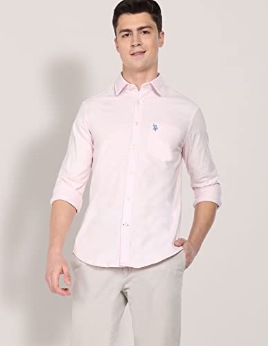 U.S. POLO ASSN. Mens Cotton Solid Oxford Fs Regular Fit Shirts (Usshtfx0014_Pink_Large)