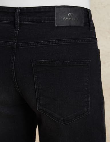 Amazon Brand - Symbol Men's Regular Fit Denim Shorts (AD-SHR-435_Dark Grey_32)