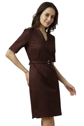 Allen Solly Women's Polyester Modern Knee-Length Dress (AHDRERGFS49055_Brown