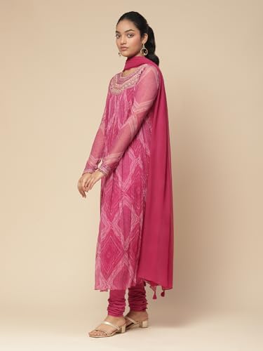 Aarke Ritu Kumar Fuschia Yarn Dyed Kurta With Churidar And Dupatta