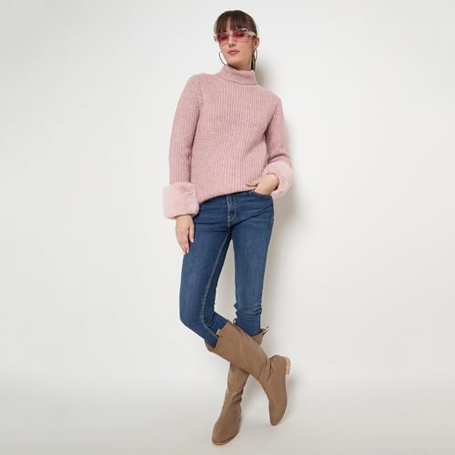 Madame Women Solid Peach Sweater