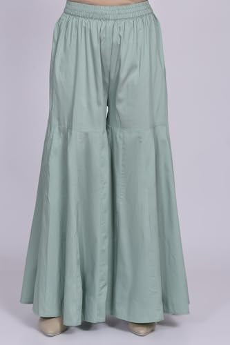 W for Woman Green Self Design Jacquard Zari Straight Kurta with Sharara and Dupatta - (WS13236-314550-M)