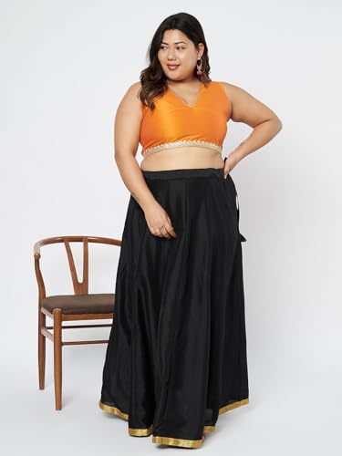 studio rasa Women's Plus Size Silk Blend Embellished Readymade Saree Blouse for Festive Wedding Party (TPWPC225BL02XXL_Orange_2XL)