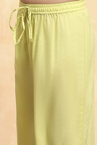 BIBA Girl's Lime Yellow Polyester Straight Printed Suit Set