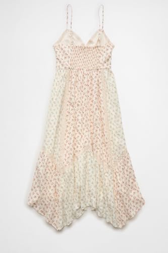 American Eagle V-Neck Lace Inset Hanky Hem Midi Dress
