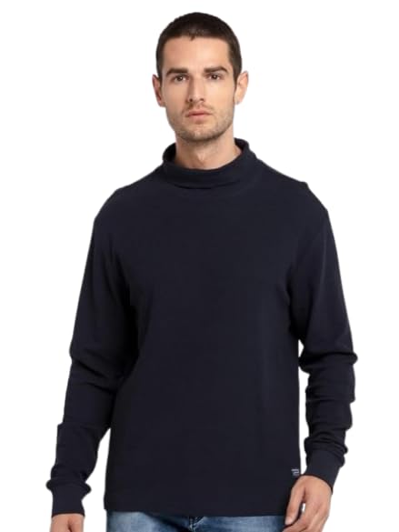 Status Quo Men's Solid Turtle Neck Full Sleeves Regular Fit Tshirt | 80% Cotton 20% Polyester | Stylish Winterwear | Soft Warm Casual T-Shirt for Men Black