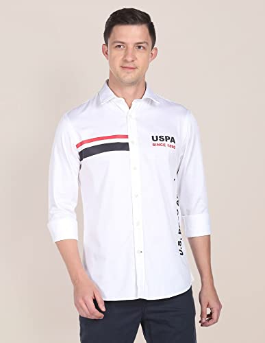 U.S. POLO ASSN. Cotton Mens Solid with Placement Print Fs Regular Fit Shirts (Usshtfx0034_White_S)