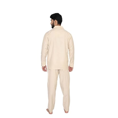 Tatwam FILAFIL Cotton RICHED with Polyester Mens Nightsuit with Fully Elastic Pajama and Buttoned Full Sleeve TOP Size-L,L.Fawn