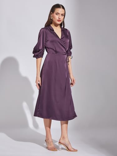 Latin Quarters Women Plum Elbow Solid Dress_M