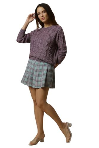Women Purple Textured Round Neck Casual Sweater