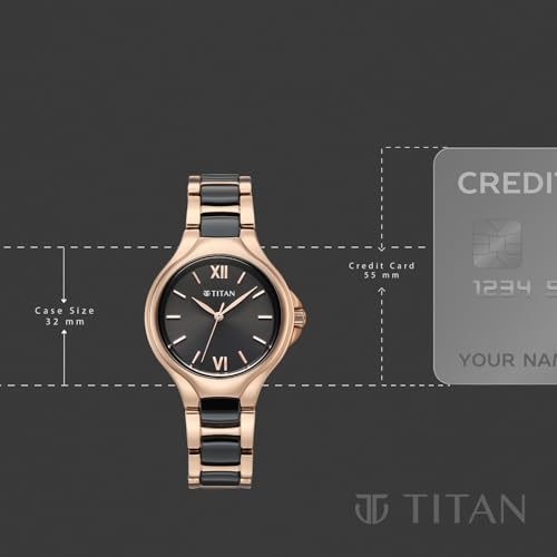 Titan Work Essentials with Black Dial Rose Gold Metal Strap Watch for Women - 95380KD01