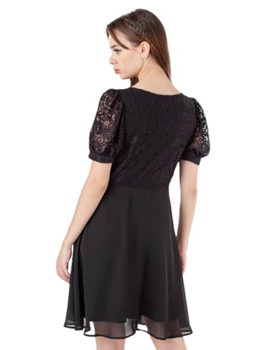 Zink London Women's Black Solid Flared Short Dress