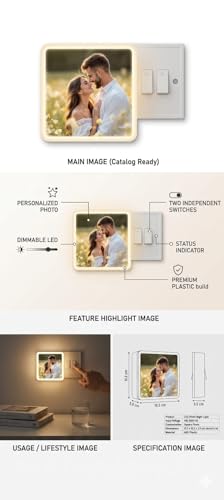 Personalized Couple LED Night Lamp with Custom Photo | 4x4 Inch Warm White Square Plug-in Wall Light for Bedroom, Anniversary, Wedding & Birthday Gift for Husband Wife (Warm Glow)