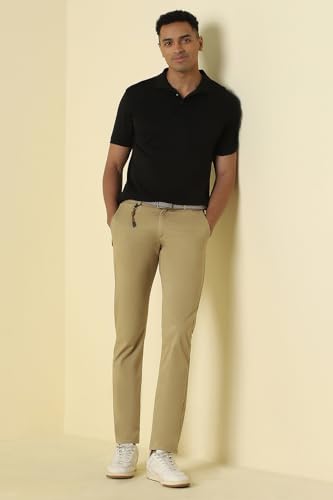 Men Khaki Solid Casual Trousers