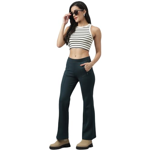 Latin Quarters Women Green Bottle Casual Solid High Rise Trousers_M