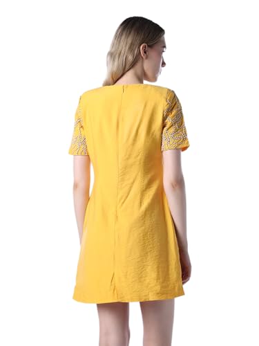 ONLY Women's Self Design Fit and Flare Yellow Dress