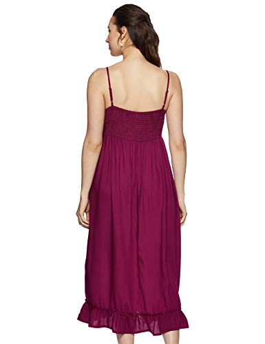 MomStory Women's Rayon Pleated Maxi Dress (MDRF501823_Wine_XL)