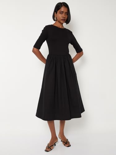 Max Women Solid Fit & Flare Dress (Black_L)