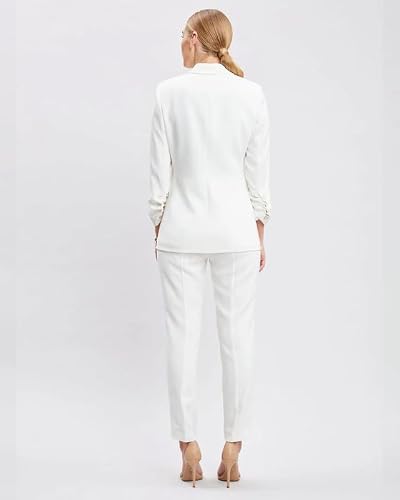 OFFICE PURPLE Women's Cotton Blend Solid Blazer & Pant Set with Camisole | Formal 3-Piece Set (White, XL)