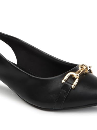 Carlton London Women Black Stylish Slip On Shimmer Backstap Fashion Sandals for Casual use, Outdoor, Party and Holidays with Kitten Heels (38)