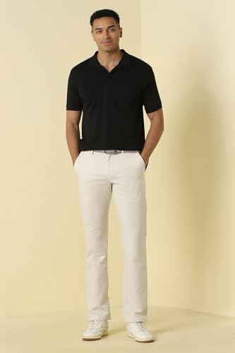 Men Cream Solid Casual Trousers
