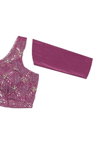 Soch Womens Onion Pink Spandex Solid Ready To Wear Saree