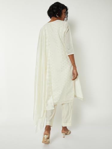 Max Women Embroidered Straight Kurta Set(White_M)