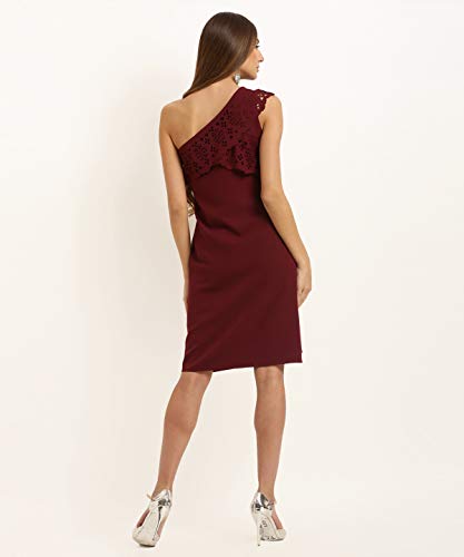 Marie Claire Women's Polyester Knee-Length Casual Dress (MC1026_Wine_S