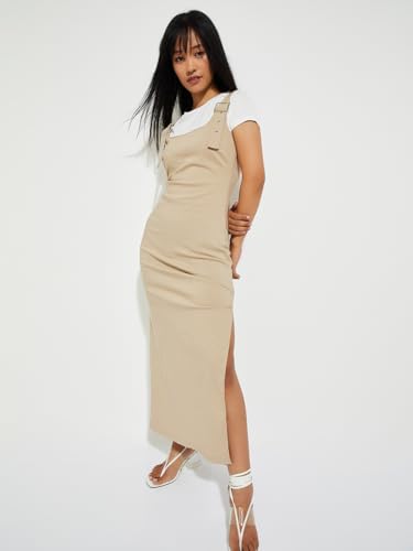 Max Women's Cotton Blend A-Line Below The Knee Dress (MUSE01_Beige