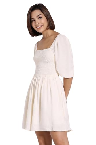 American Eagle Women's Viscose A-Line Mini Dress (WEC0397589106_Cream
