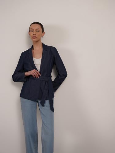 FableStreet Women Jacket | Casual Notch Lapel Button Front Regular Fit | Solid Denim Woven Fabric With Waist Belt For Daily Wear, Office & Evening Outings
